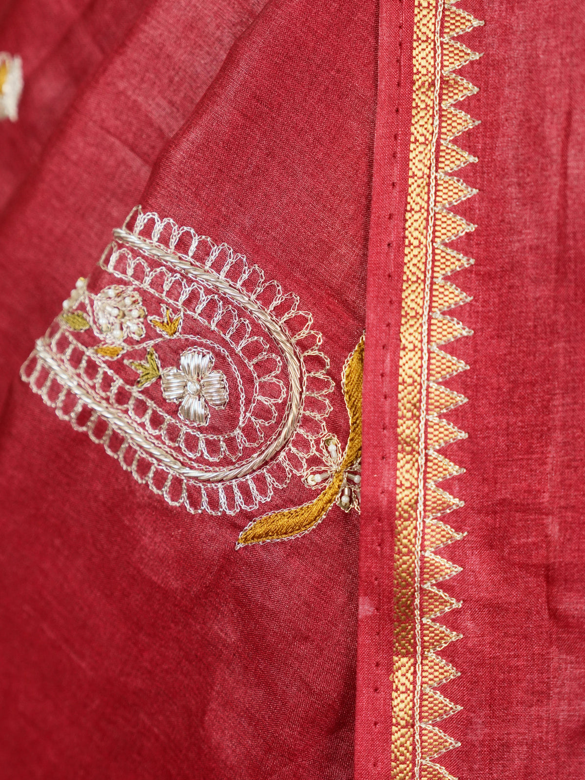 Maroon Hand Work Pure Tussar Silk Saree
