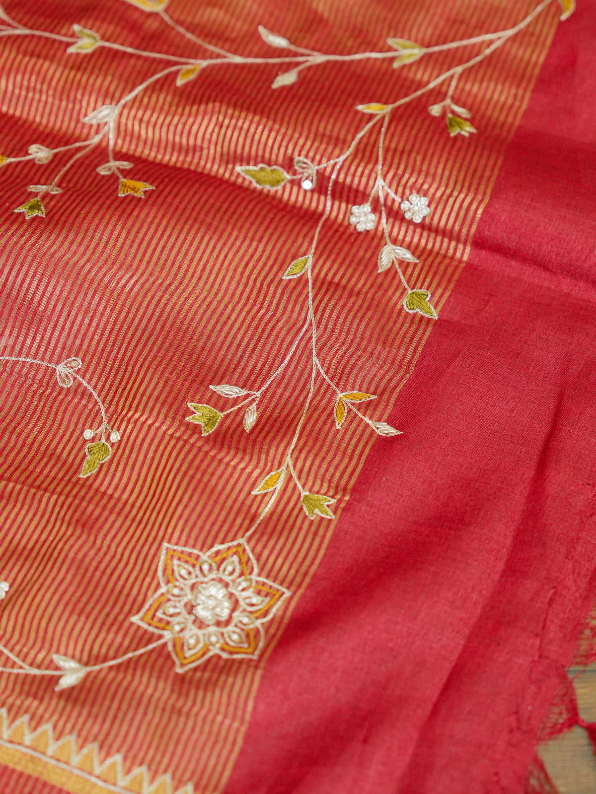 Maroon Hand Work Pure Tussar Silk Saree