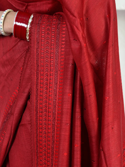 Maroon Muga Silk Saree
