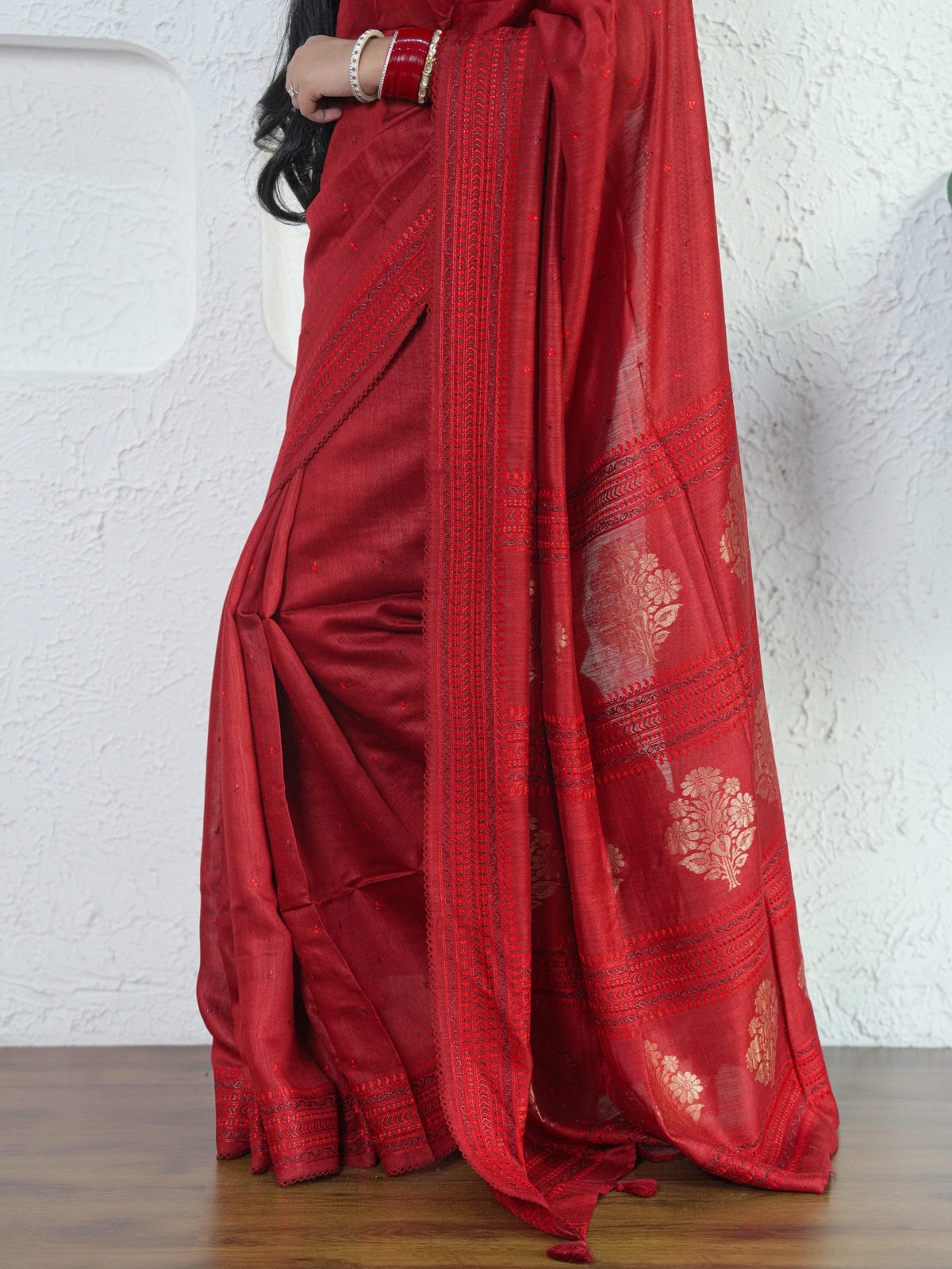 Maroon Muga Silk Saree