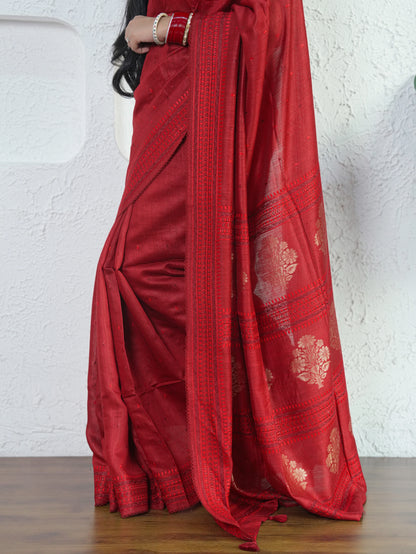 Maroon Muga Silk Saree