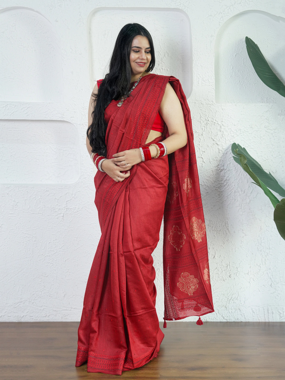 Maroon Muga Silk Saree