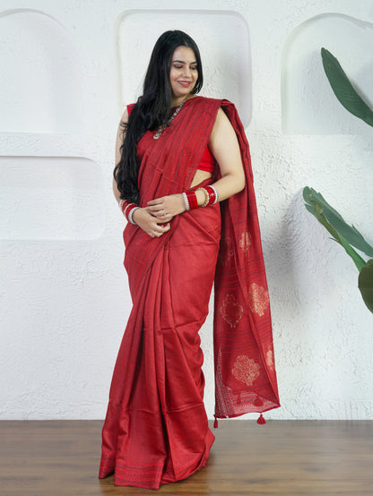 Maroon Muga Silk Saree