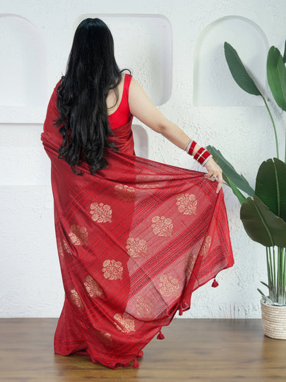 Maroon Muga Silk Saree