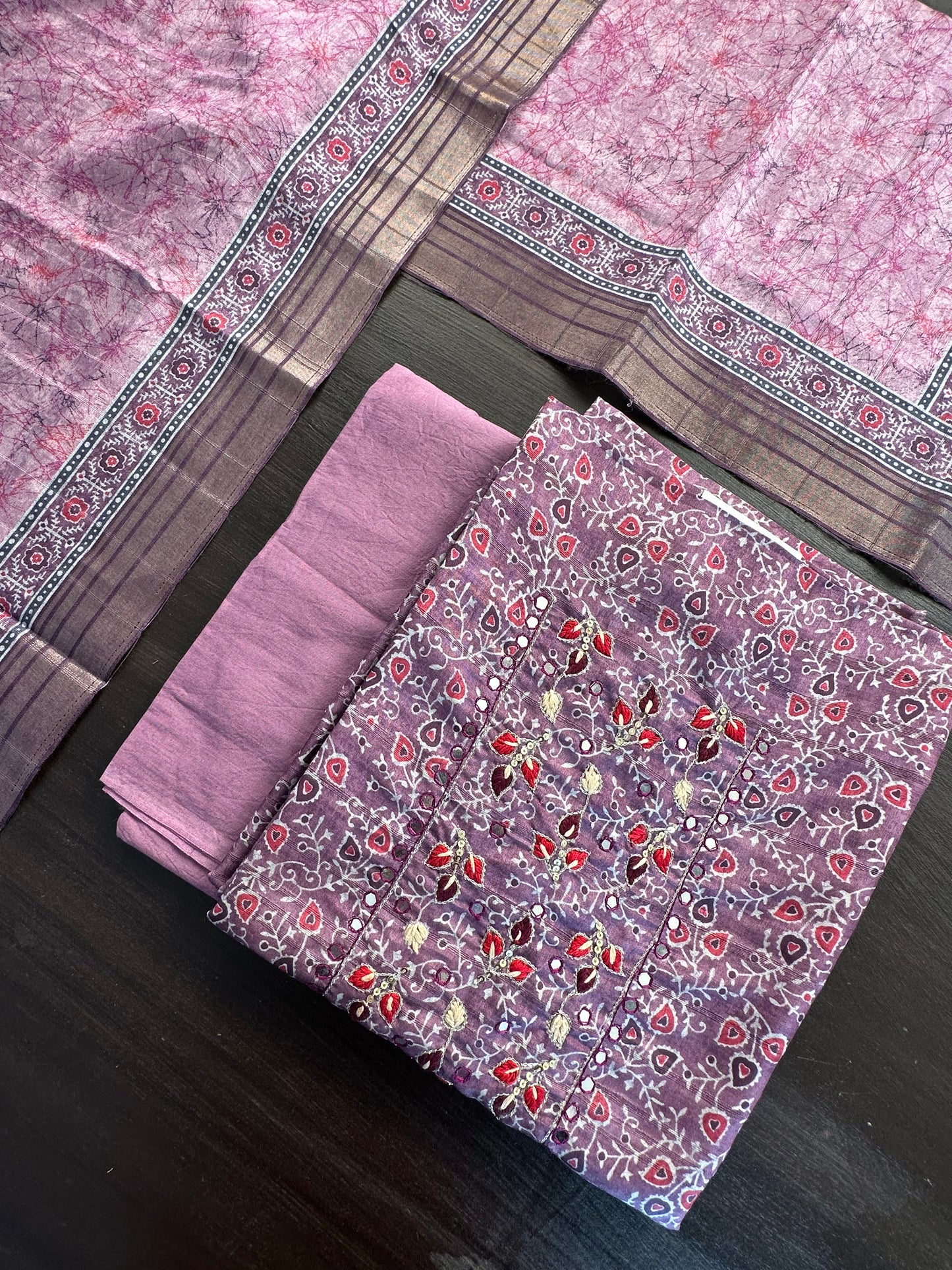 Ajrakh Print Chanderi 3-Piece Suit