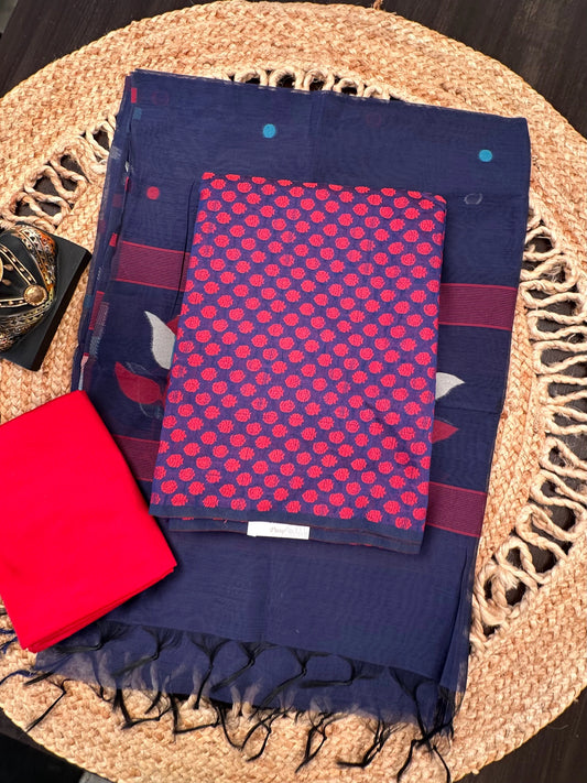 Royal Blue Jacquard 3-piece Unstitched Cotton Suit