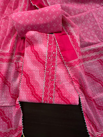 Pink Jaipuri Necktie Cotton 3-Piece Suit