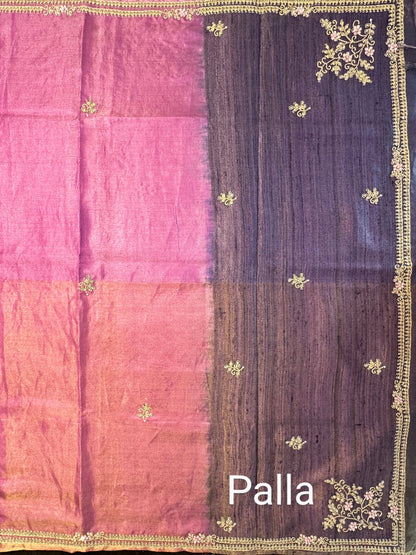 Pink Tussar Silk Saree With Zari Buta