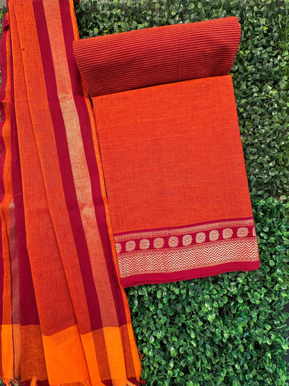 Rust Dharwad South Cotton 3-Piece Suit