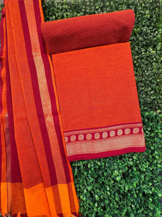 Rust Dharwad South Cotton 3-Piece Suit