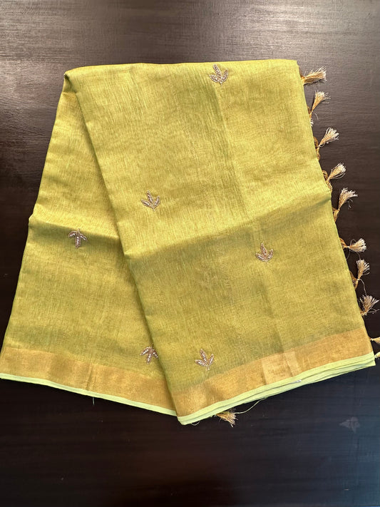 Pista Green Linen Tissue Saree