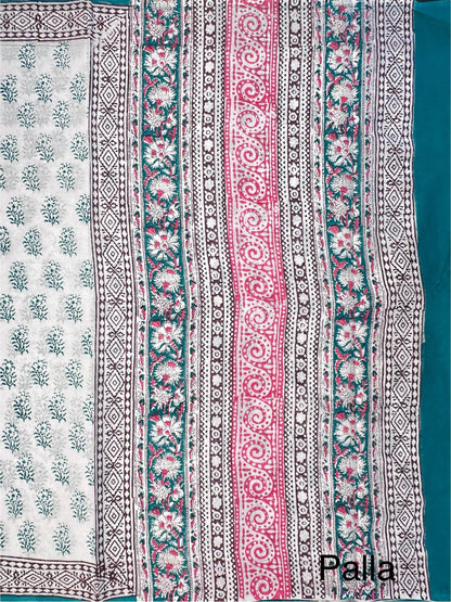 Off White Hand Block Print Pure Cotton Saree