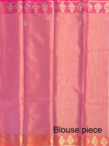 Pink HandWork Fancy Tissue Saree