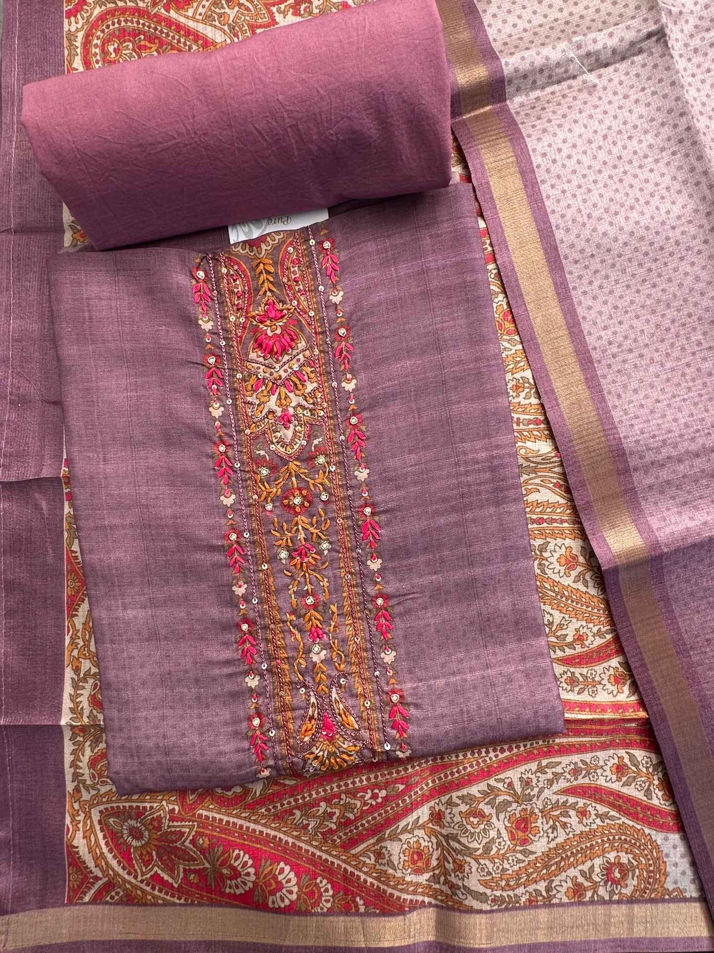 Purple Fancy Cotton 3-Piece Suit