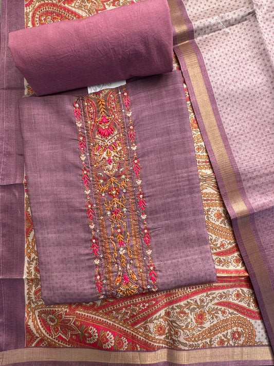 Purple Fancy Cotton 3-Piece Suit