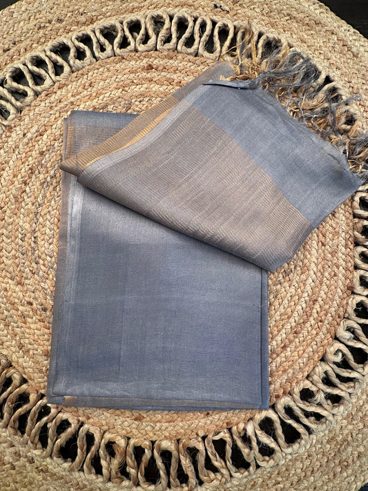 Bluish Grey Pure Tissue Silk Saree