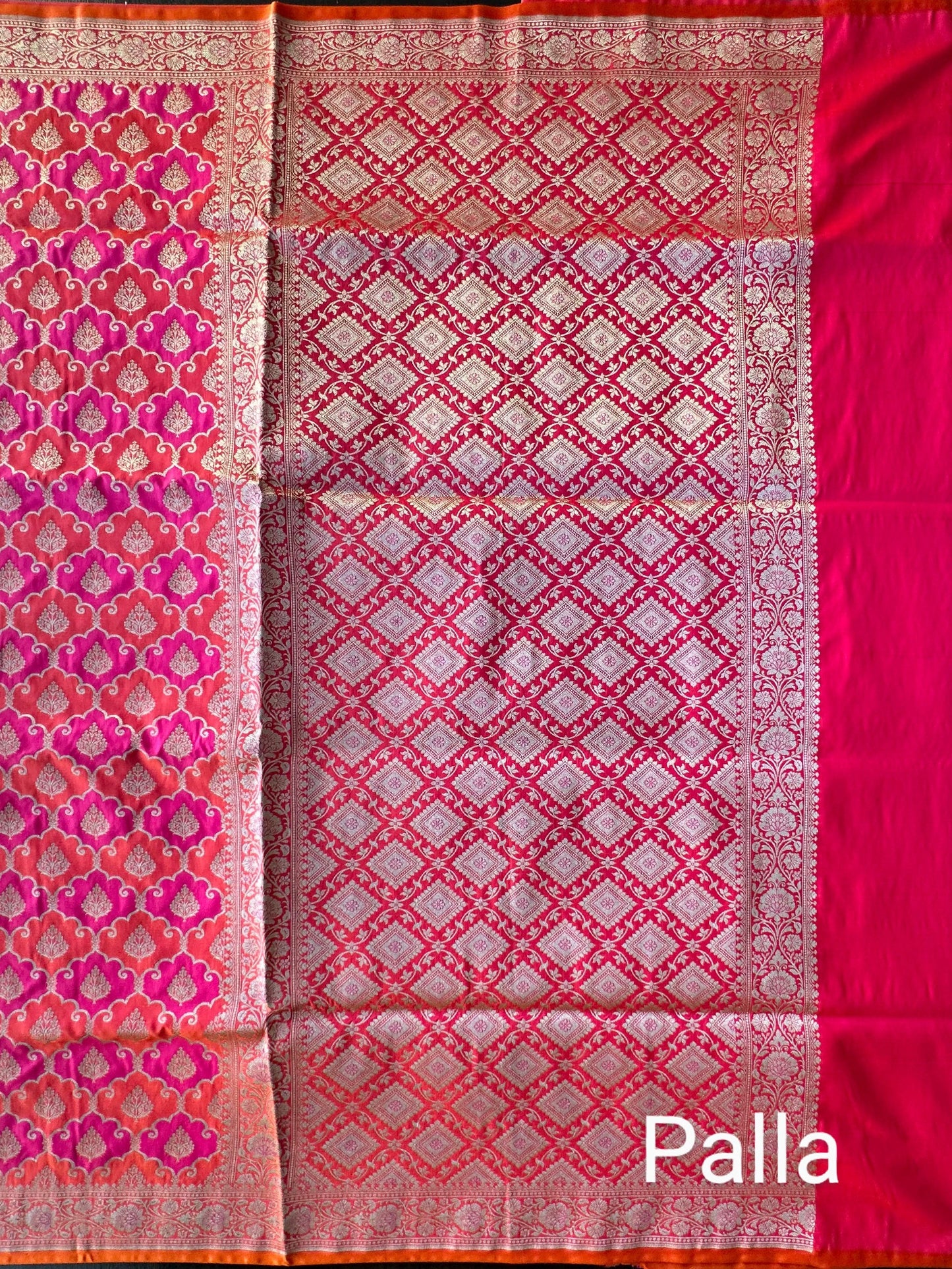 Rani-Orange Banarasi Rangkaat Blended Silk Saree
