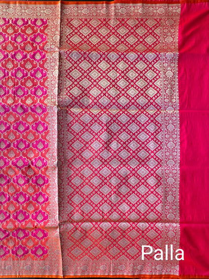 Rani-Orange Banarasi Rangkaat Blended Silk Saree