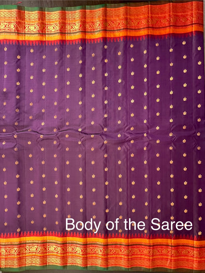 Purple-Red Gadwal Pure Silk Saree