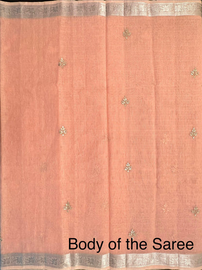 Peach Fancy Cotton Saree With Hand Work