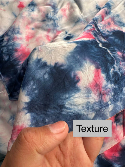 Blue-Pink Tie-Dye Cotton Satin Fabric