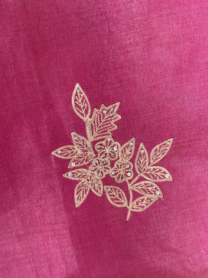 Rani Pink Aari Work Tissue Silk Saree