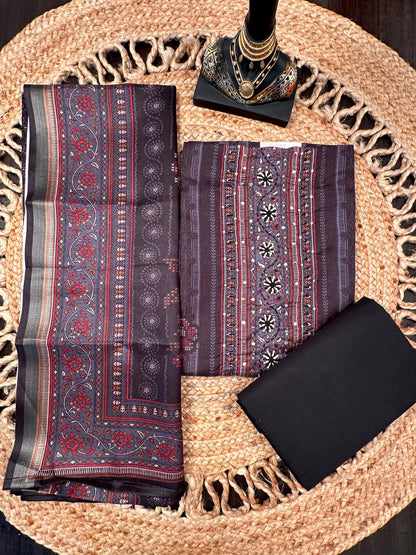 Black Fancy Cotton 3-Piece Suit