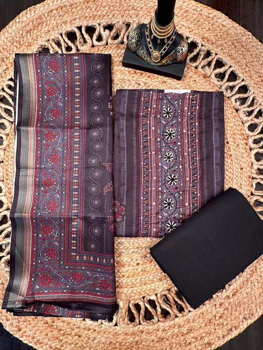 Black Fancy Cotton 3-Piece Suit