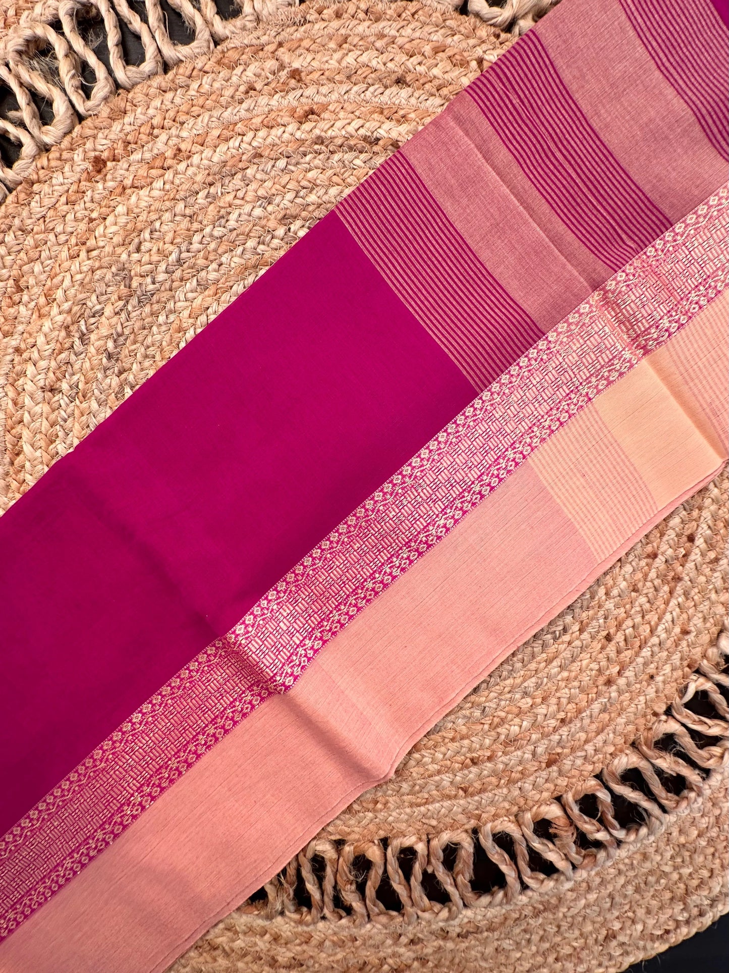 Magenta-Beige Piku Bengal Cotton Saree