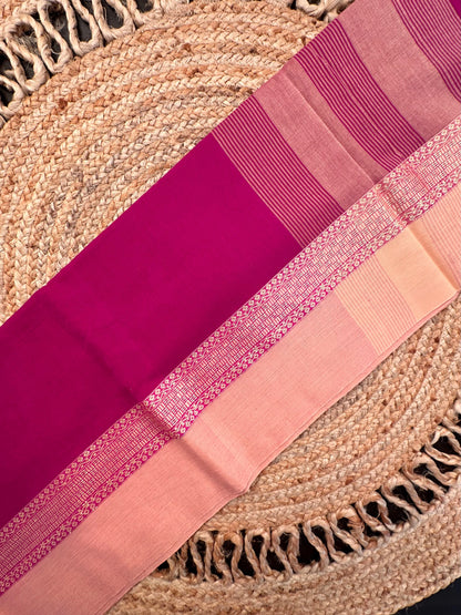 Magenta-Beige Piku Bengal Cotton Saree