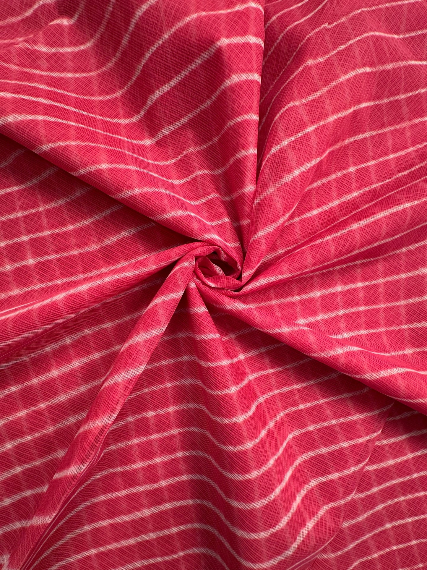 Coral Pink Khat Leheriya Kota Doria Pure Cotton Saree