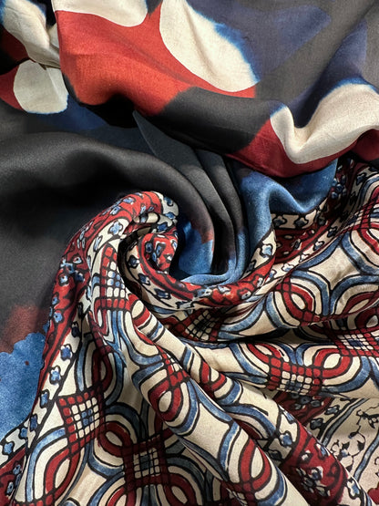 Royal Indigo-Red Ajrakh Blended Modal Saree