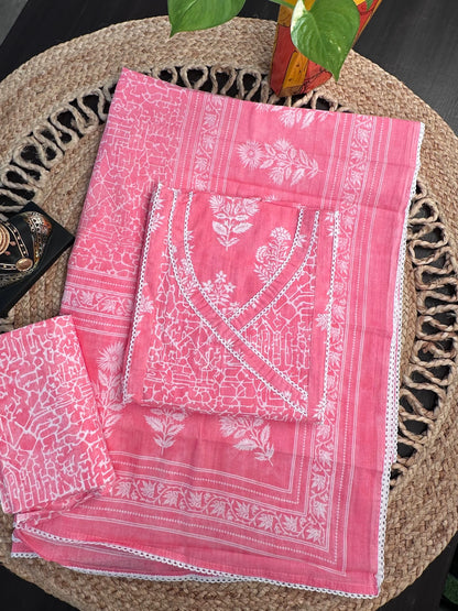 Pink Angrakha Printed Cotton 3-Piece Suit