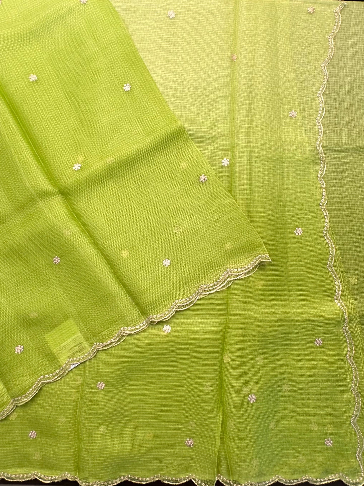 Parrot Green Gitika Kota Doria Pure Silk Saree