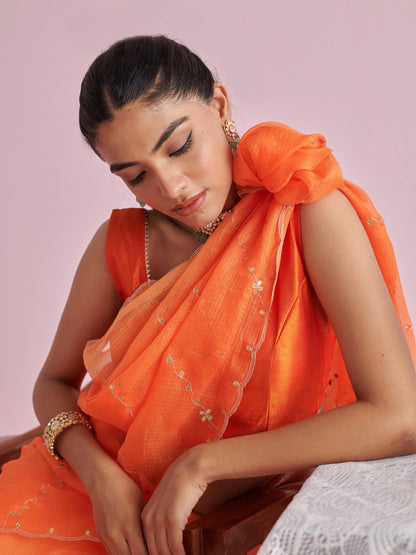 Kota Doria Pure Silk Saree With Gota Patti Work