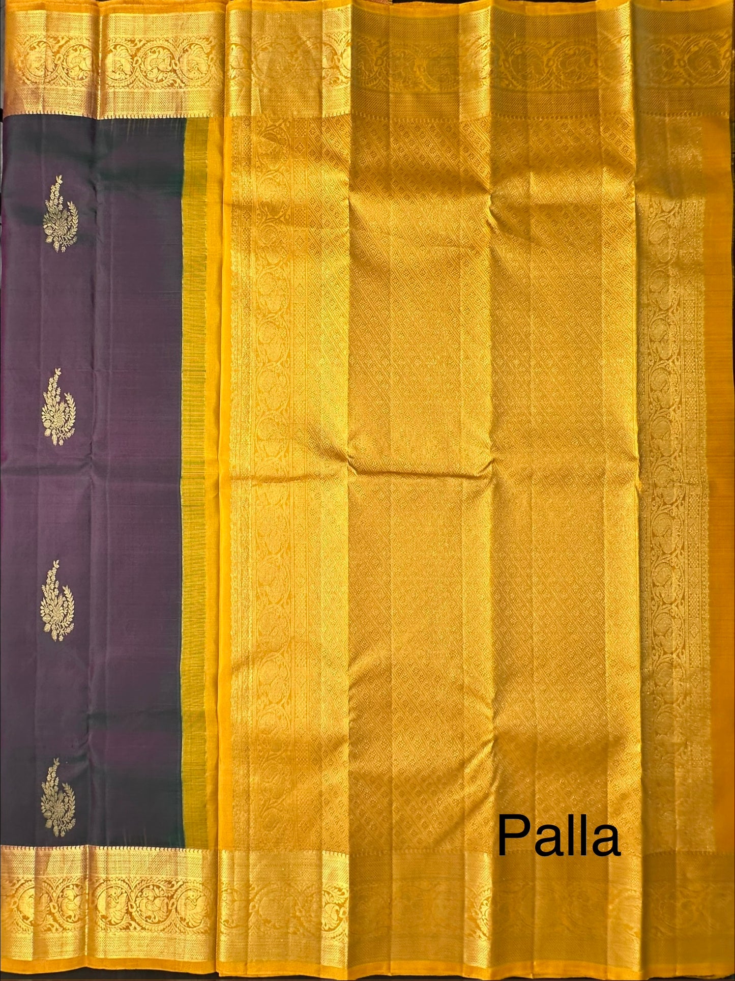 Peacock Blue-Mustard Handloom Kanjivaram Pure Silk Saree