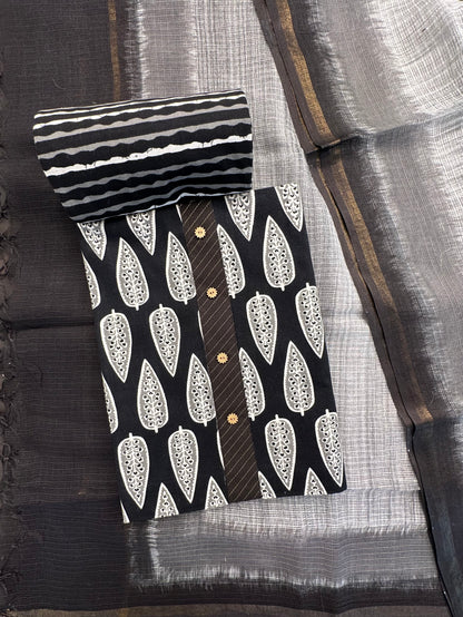 Black Jaipuri Cotton 3-Piece Suit