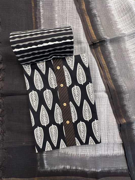 Black Jaipuri Cotton 3-Piece Suit