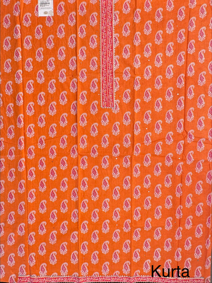 Orange Jaipuri Necktie Cotton 3-Piece Suit
