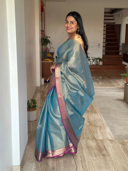 Teal Blue Amrit Tissue Saree