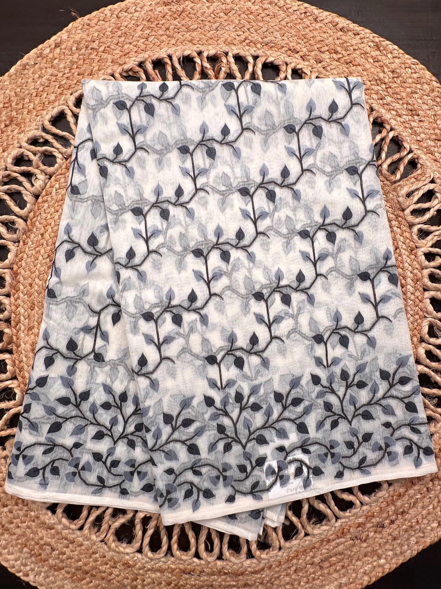 Off White-Black Jamdani Fancy Cotton Saree