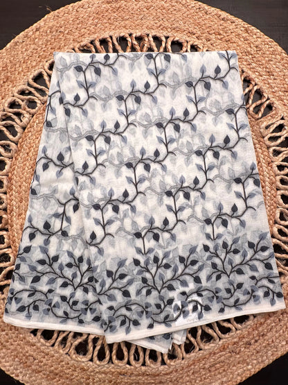 Off White-Black Jamdani Fancy Cotton Saree