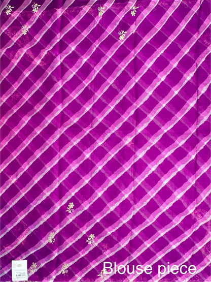 Purple Kyra Leheriya Kota Doria Pure Silk Saree With Gota Patti Work