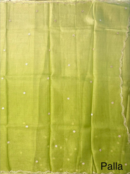 Parrot Green Gitika Kota Doria Pure Silk Saree