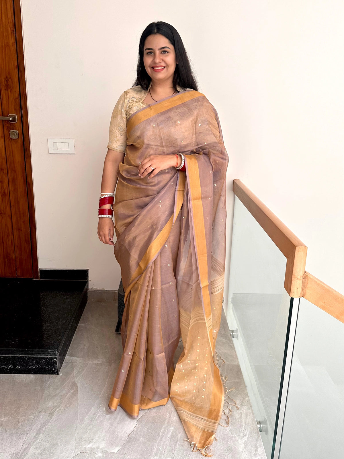Purple-Gold Pure Tissue Silk Saree