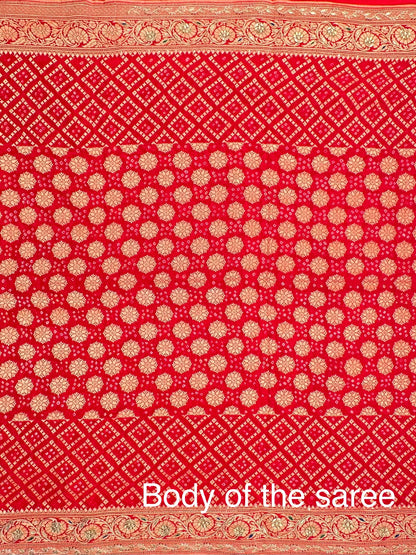 Red Pure Georgette Gharchola Bandhej With Hand Work Saree