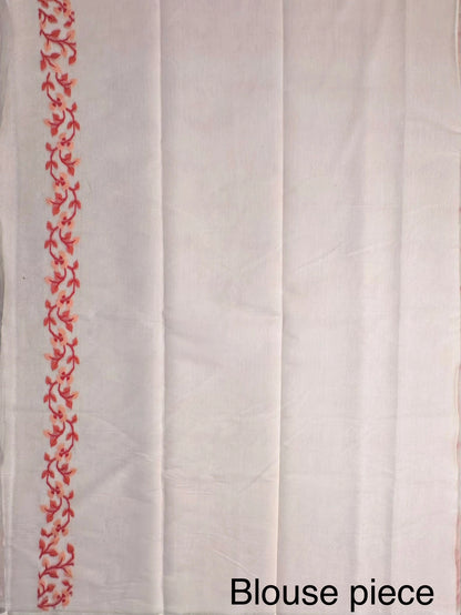 Off White-Red Jamdani Fancy Cotton Saree