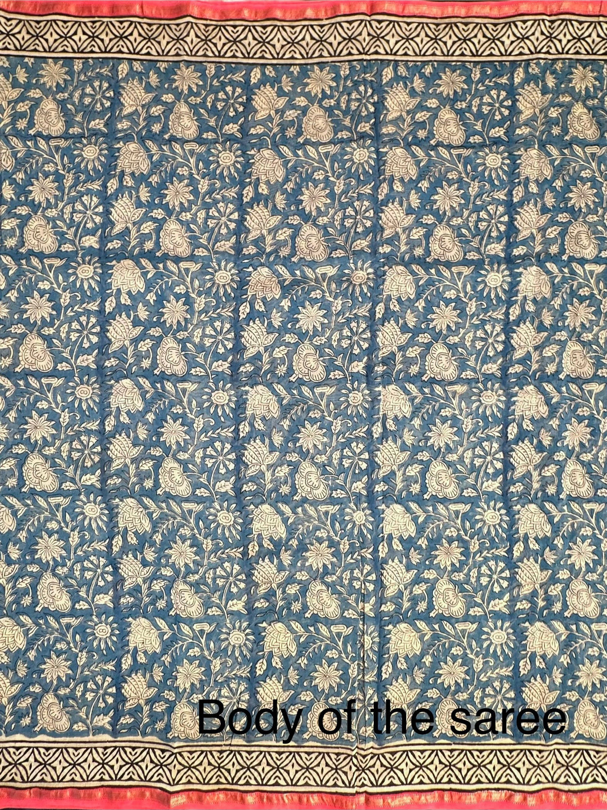 Blue Chanderi Saree with Hand Block Print