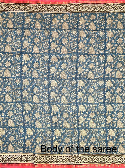 Blue Chanderi Saree with Hand Block Print