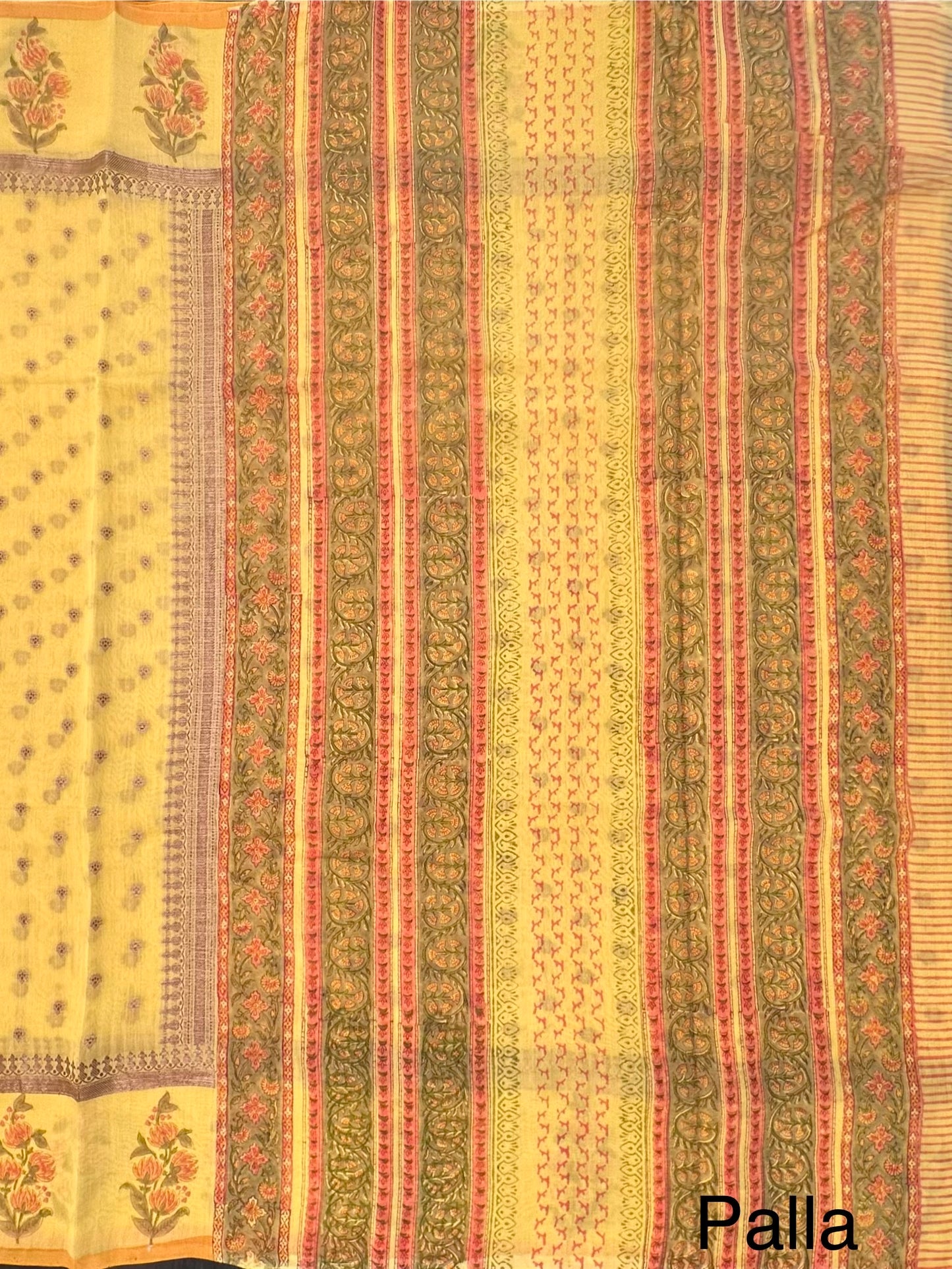 Yellow Chanderi Saree with Hand Block Print